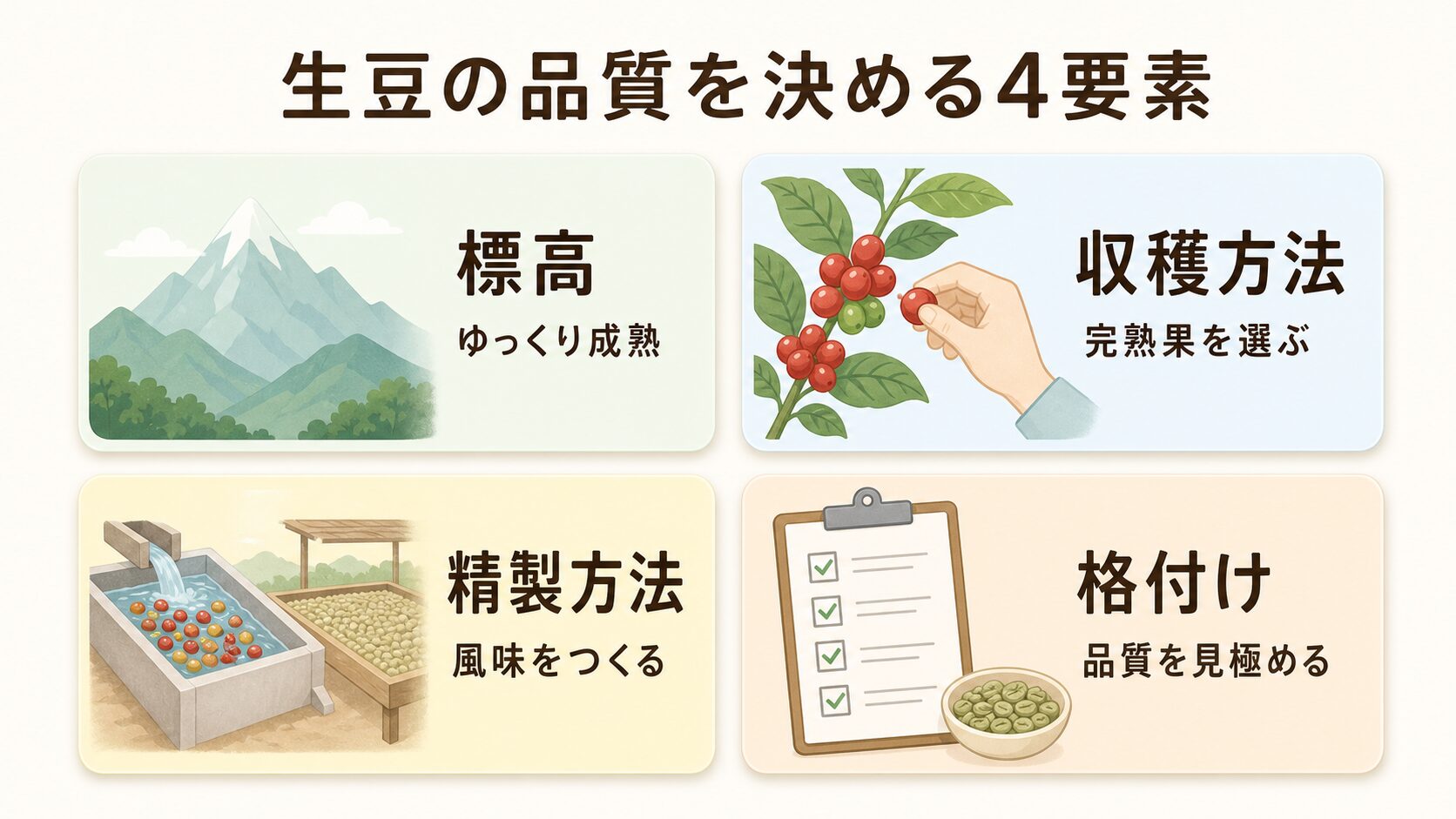 生豆の品質を決める4要素の図解